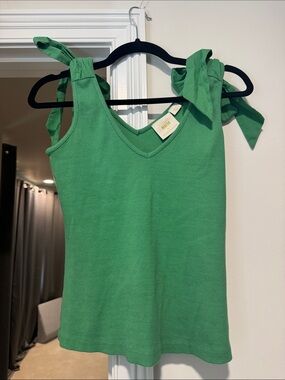 Maeve Green Ribbed V‑Neck Tie‑Shoulder Tank